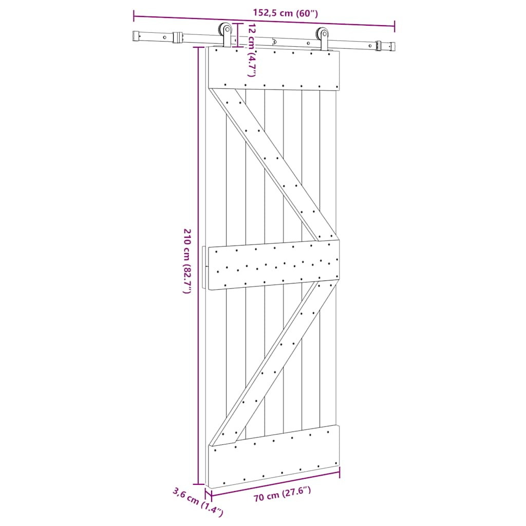 Schuifdeur met beslag 70x210 cm massief grenenhout