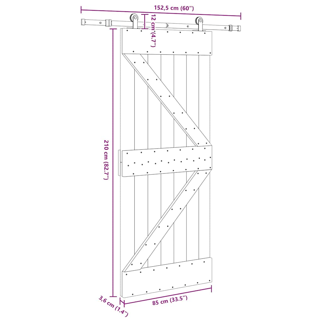 Schuifdeur met beslag 85x210 cm massief grenenhout