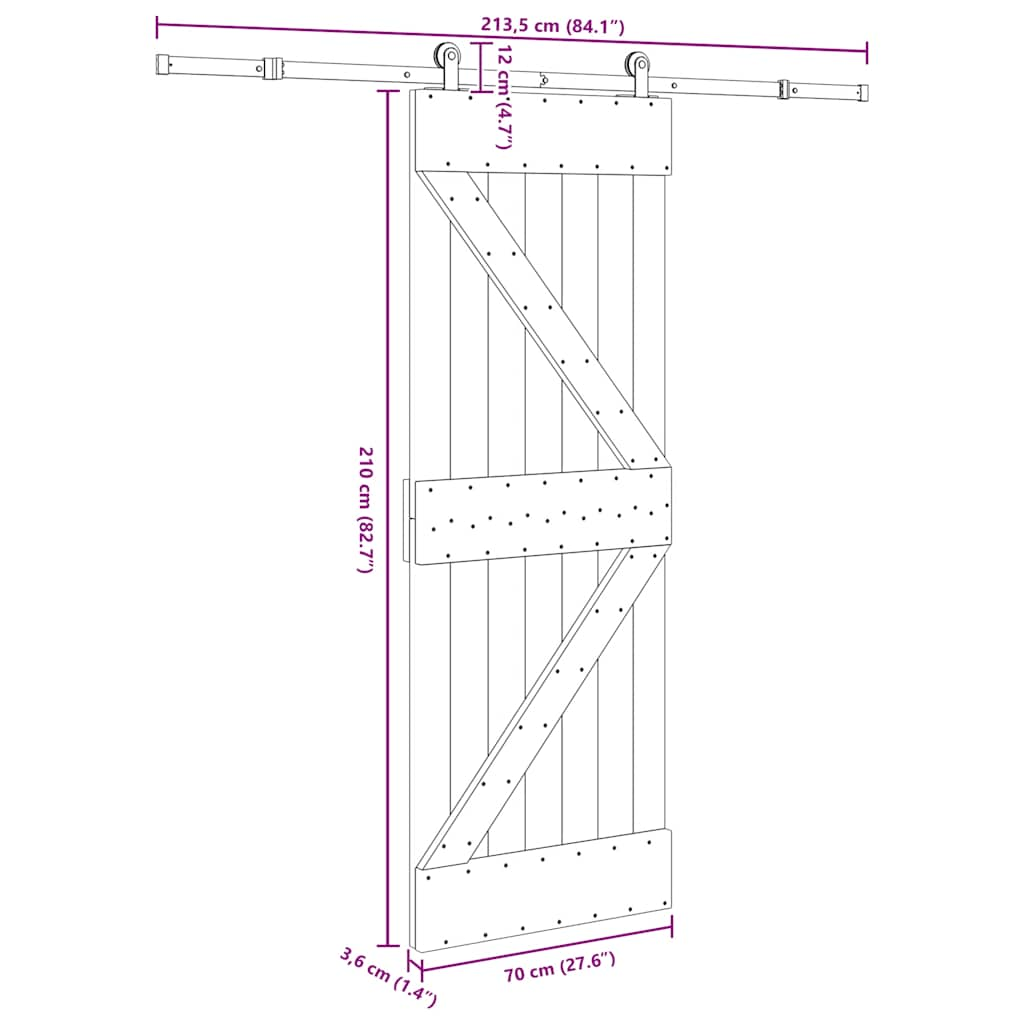 Schuifdeur met beslag 70x210 cm massief grenenhout