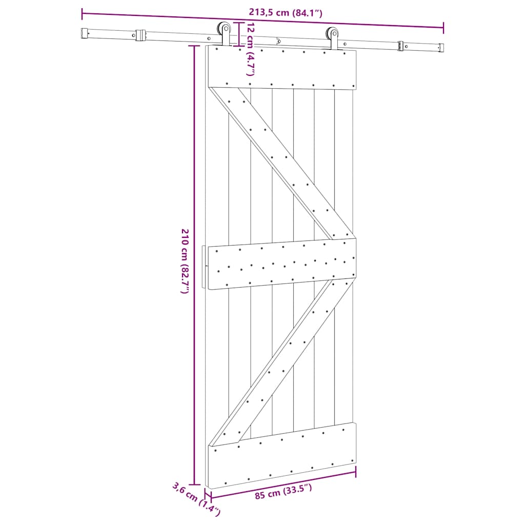 Schuifdeur met beslag 85x210 cm massief grenenhout