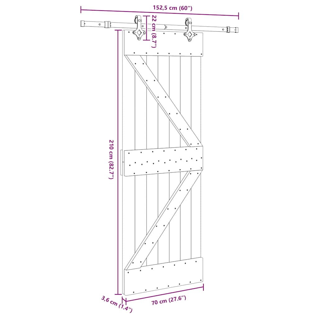 Schuifdeur met beslag 70x210 cm massief grenenhout