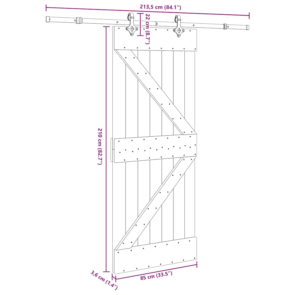 Schuifdeur met beslag 85x210 cm massief grenenhout