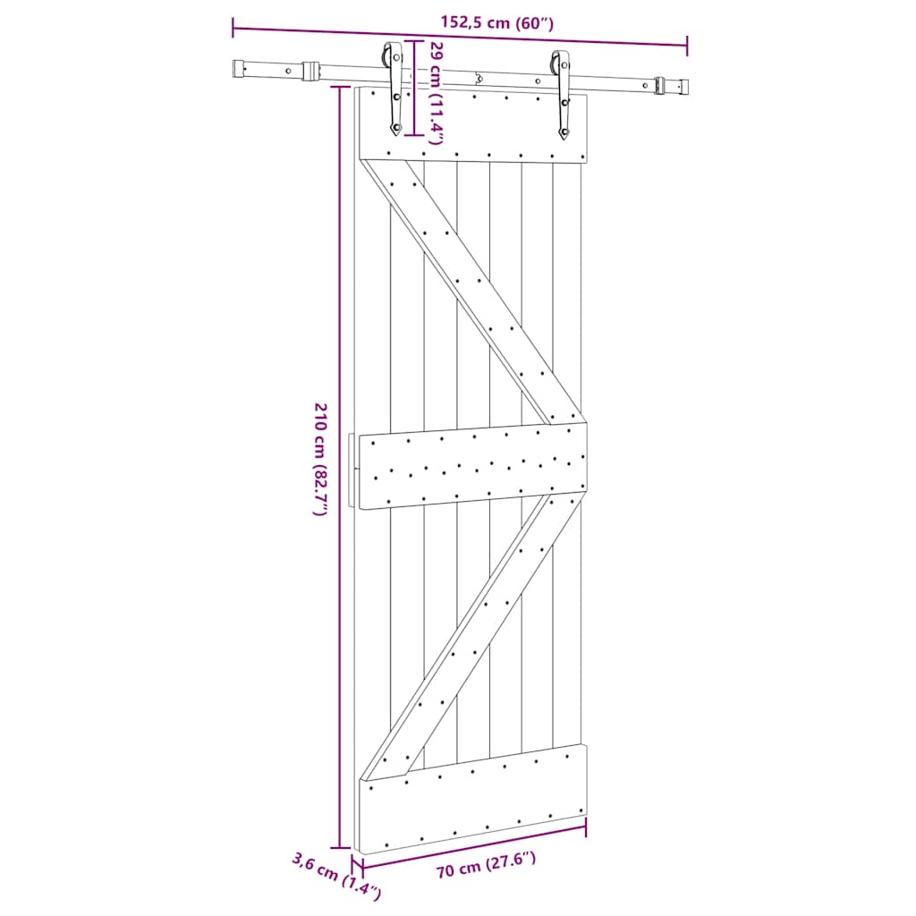 Schuifdeur met beslag 70x210 cm massief grenenhout