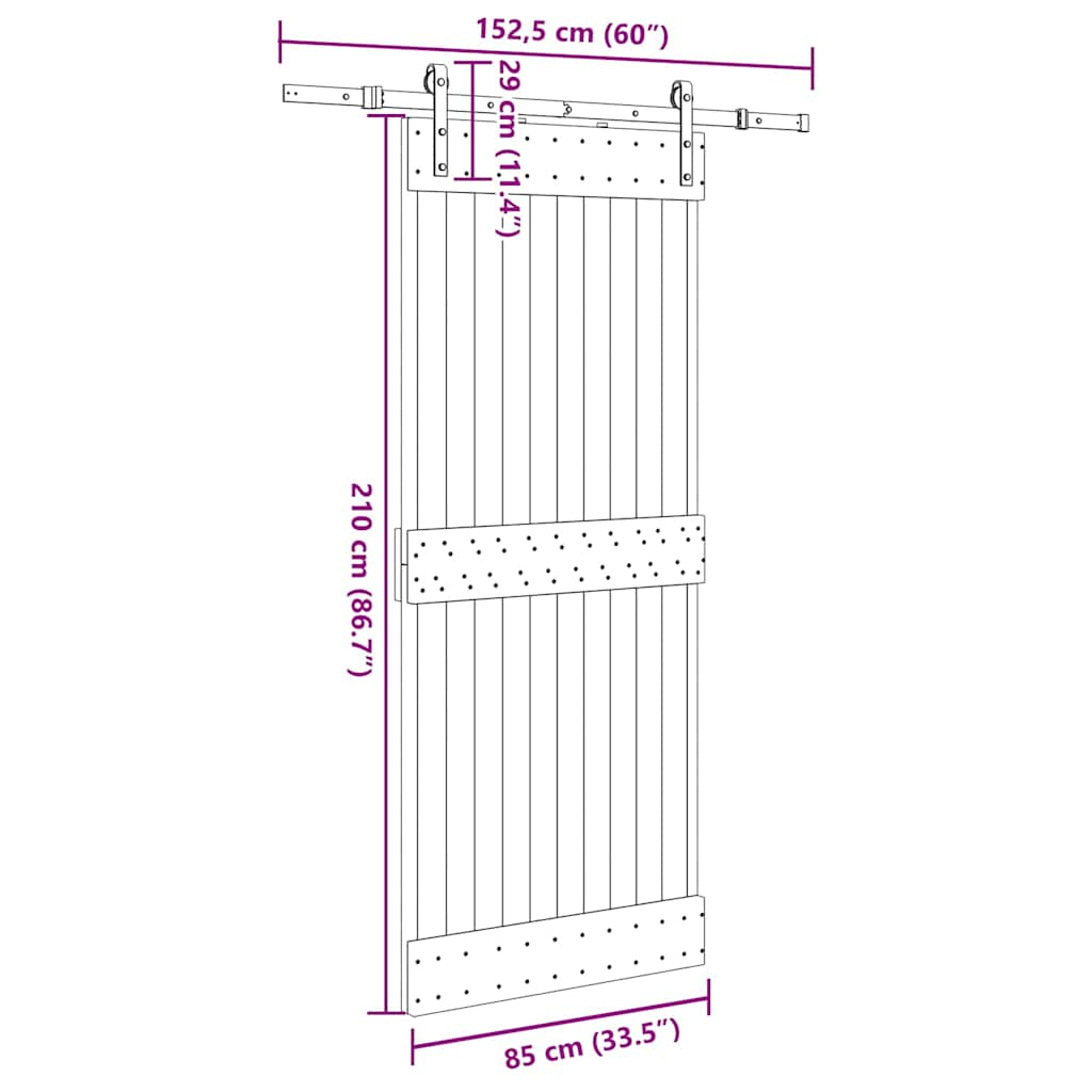 Schuifdeur met beslag 85x210 cm massief grenenhout