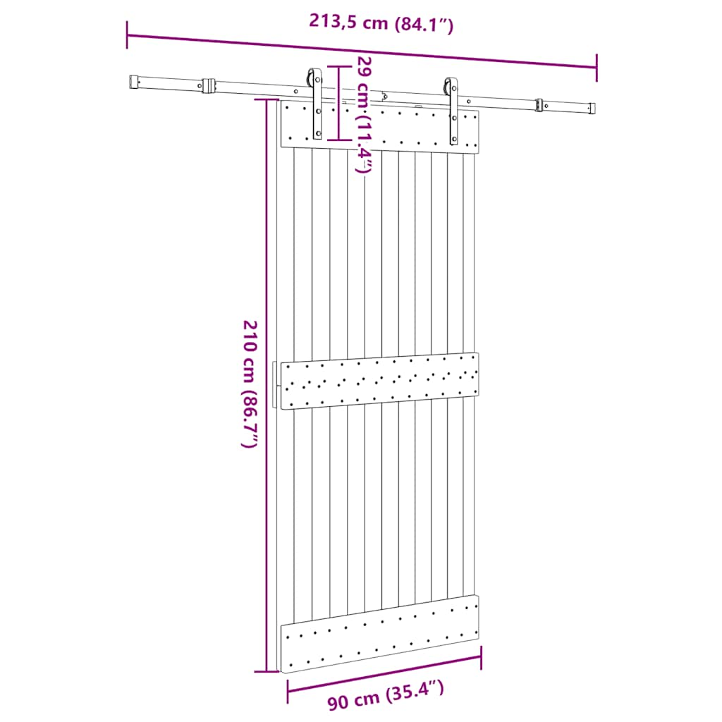 Schuifdeur met beslag 90x210 cm massief grenenhout