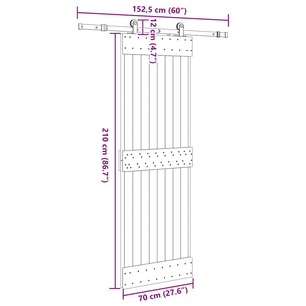 Schuifdeur met beslag 70x210 cm massief grenenhout