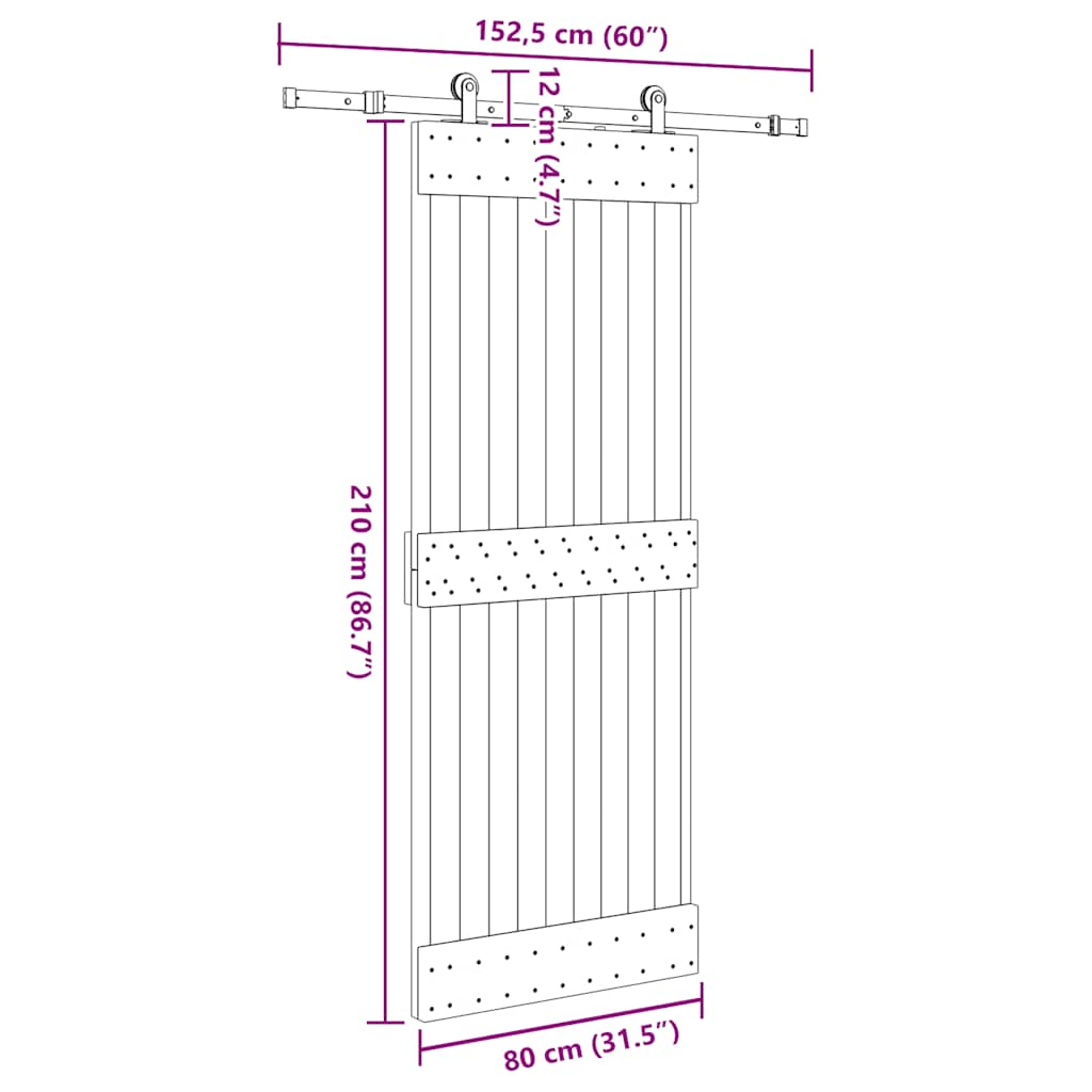 Schuifdeur met beslag 80x210 cm massief grenenhout