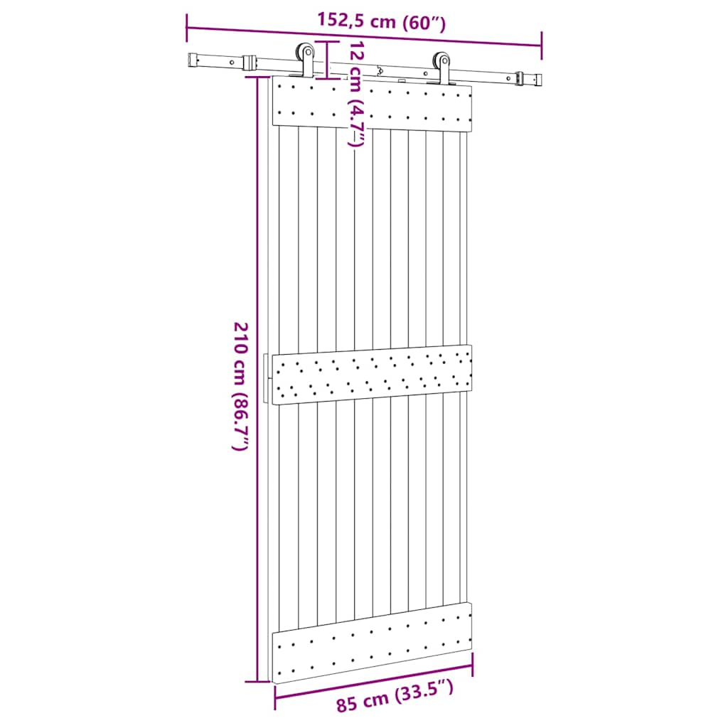 Schuifdeur met beslag 85x210 cm massief grenenhout