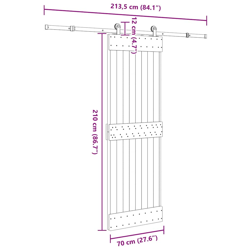 Schuifdeur met beslag 70x210 cm massief grenenhout