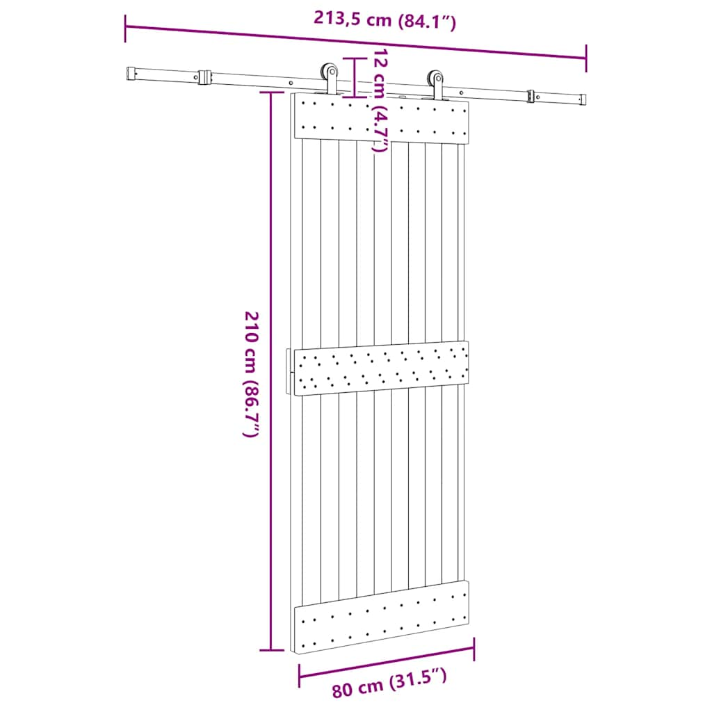 Schuifdeur met beslag 80x210 cm massief grenenhout