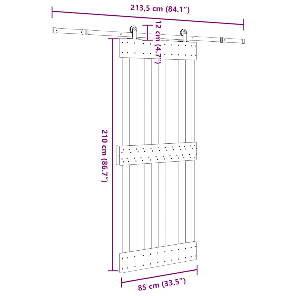 Schuifdeur met beslag 85x210 cm massief grenenhout