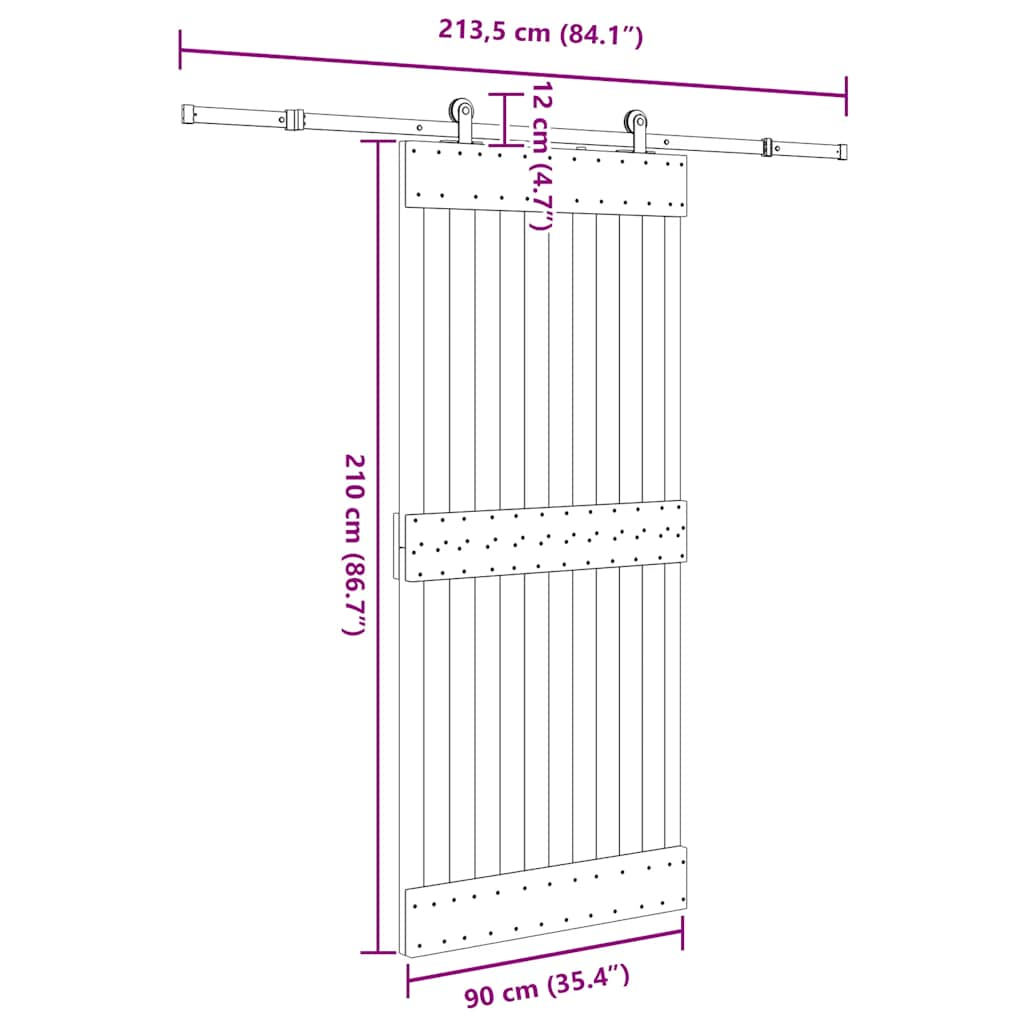 Schuifdeur met beslag 90x210 cm massief grenenhout