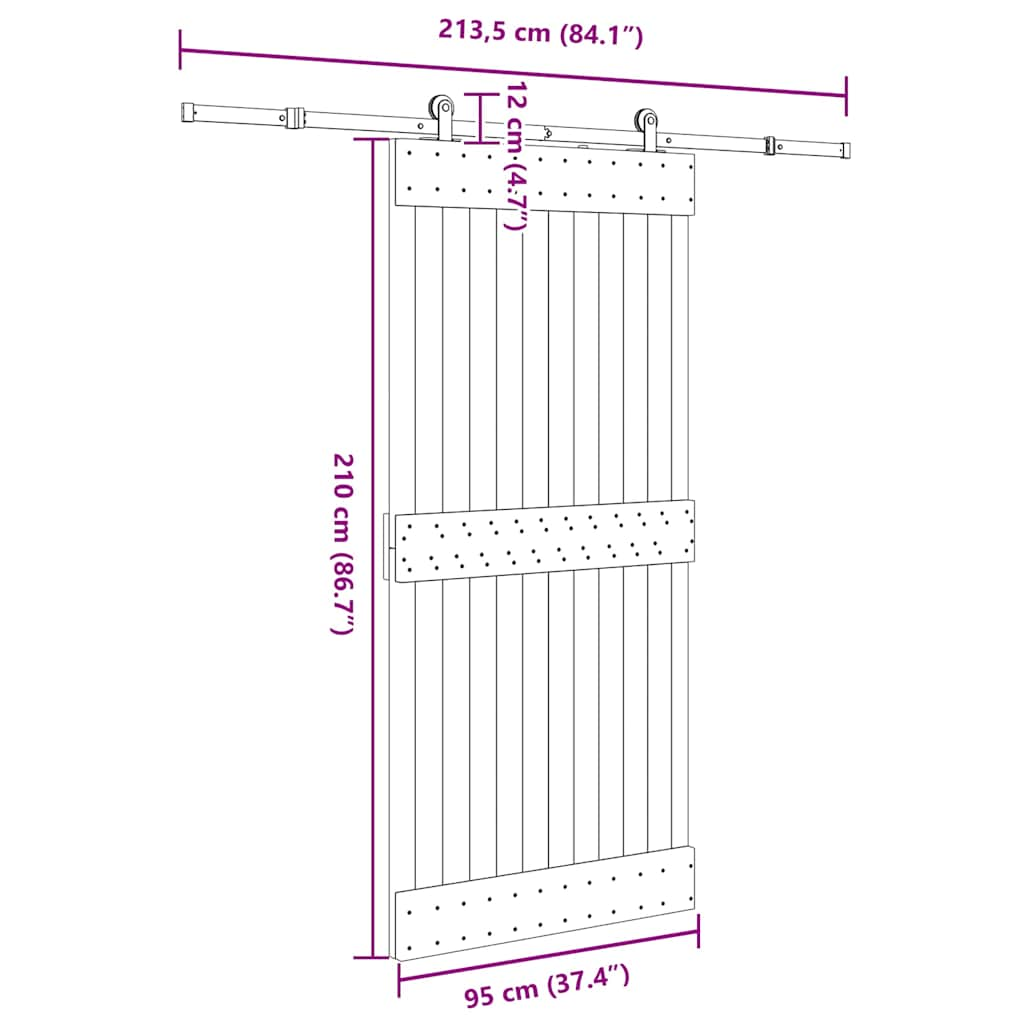 Schuifdeur met beslag 95x210 cm massief grenenhout