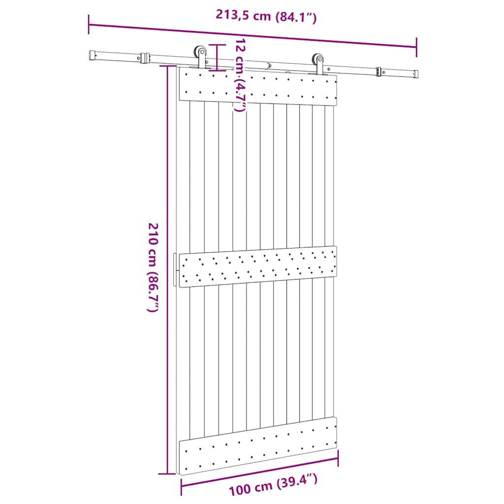 Schuifdeur met beslag 100x210 cm massief grenenhout