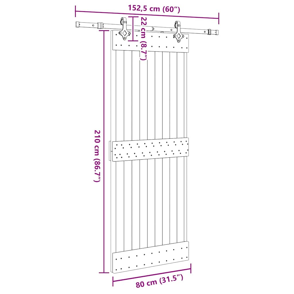 Schuifdeur met beslag 80x210 cm massief grenenhout