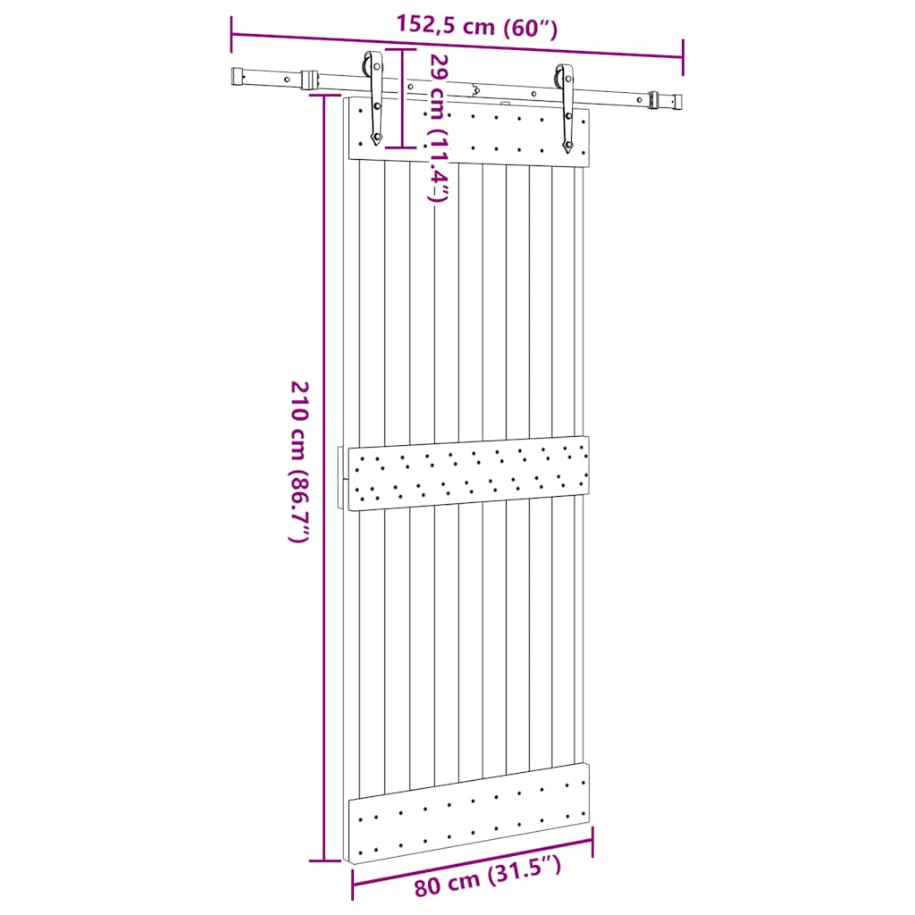 Schuifdeur met beslag 80x210 cm massief grenenhout