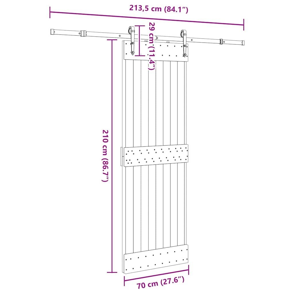 Schuifdeur met beslag 70x210 cm massief grenenhout