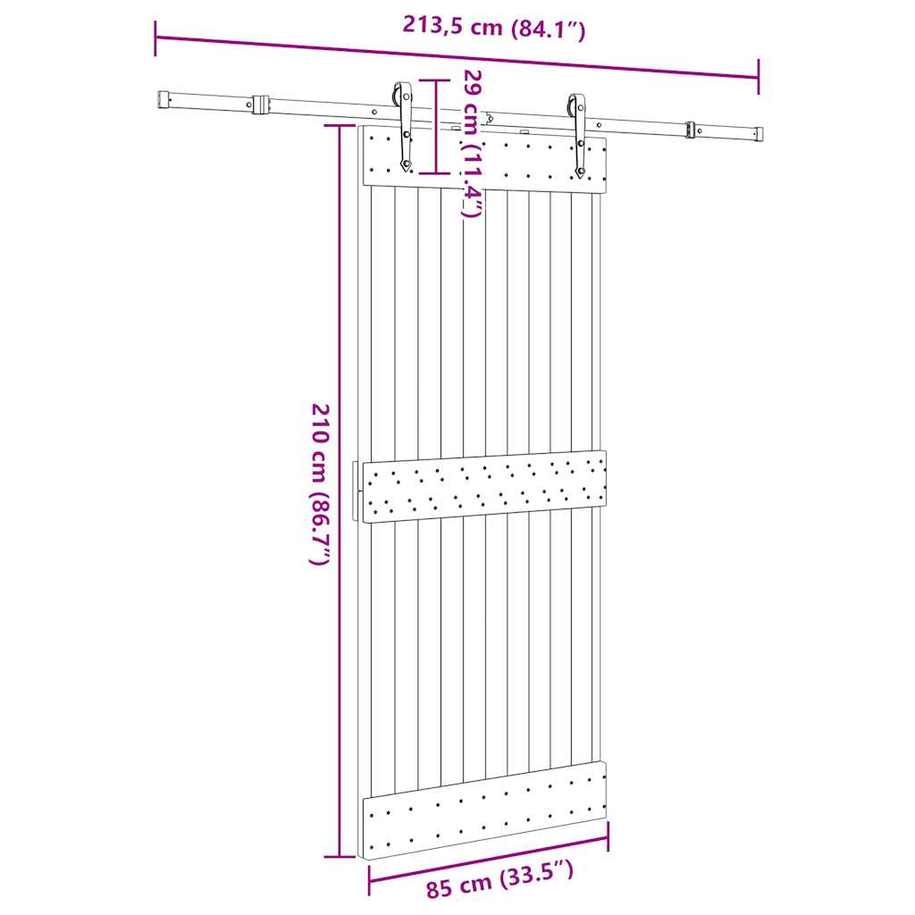 Schuifdeur met beslag 85x210 cm massief grenenhout