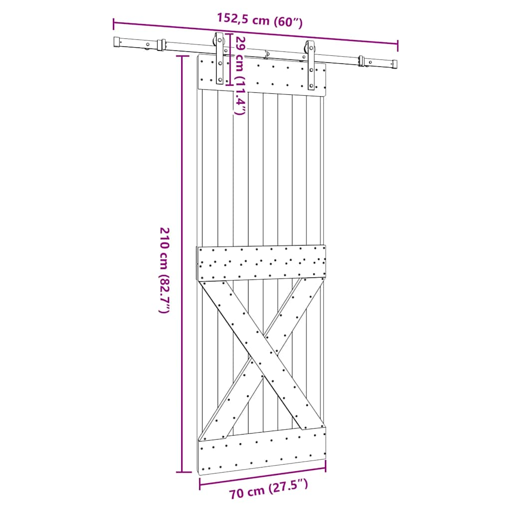 Schuifdeur met beslag 70x210 cm massief grenenhout