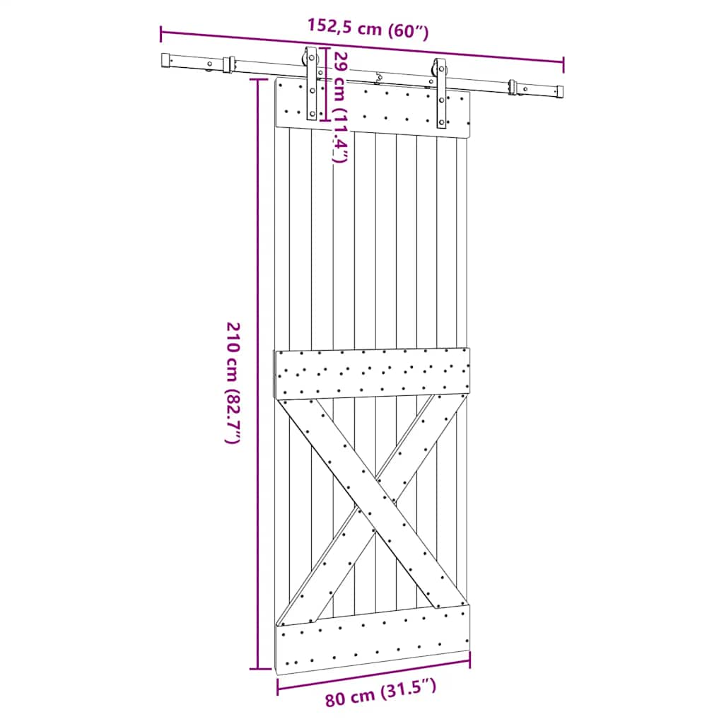 Schuifdeur met beslag 80x210 cm massief grenenhout