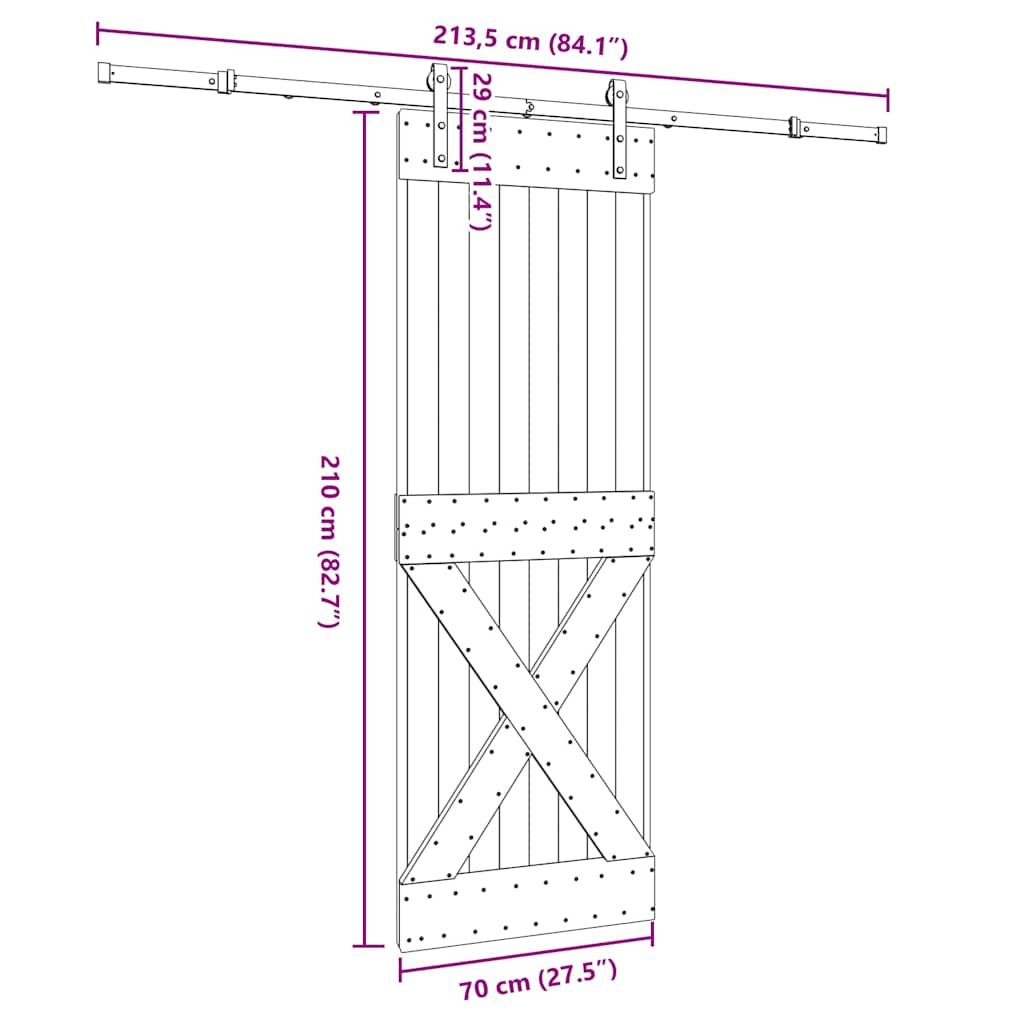 Schuifdeur met beslag 70x210 cm massief grenenhout