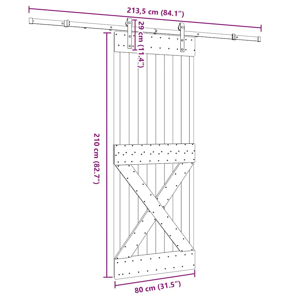 Schuifdeur met beslag 80x210 cm massief grenenhout