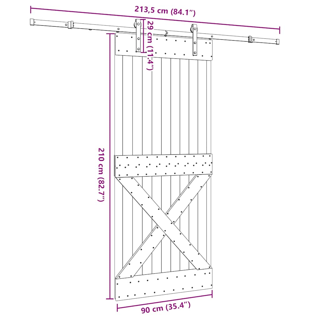 Schuifdeur met beslag 90x210 cm massief grenenhout