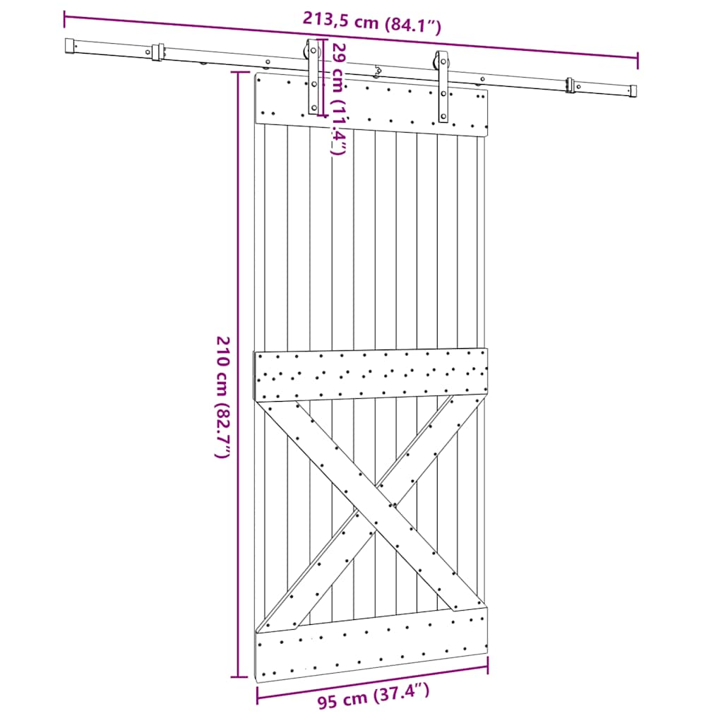 Schuifdeur met beslag 95x210 cm massief grenenhout