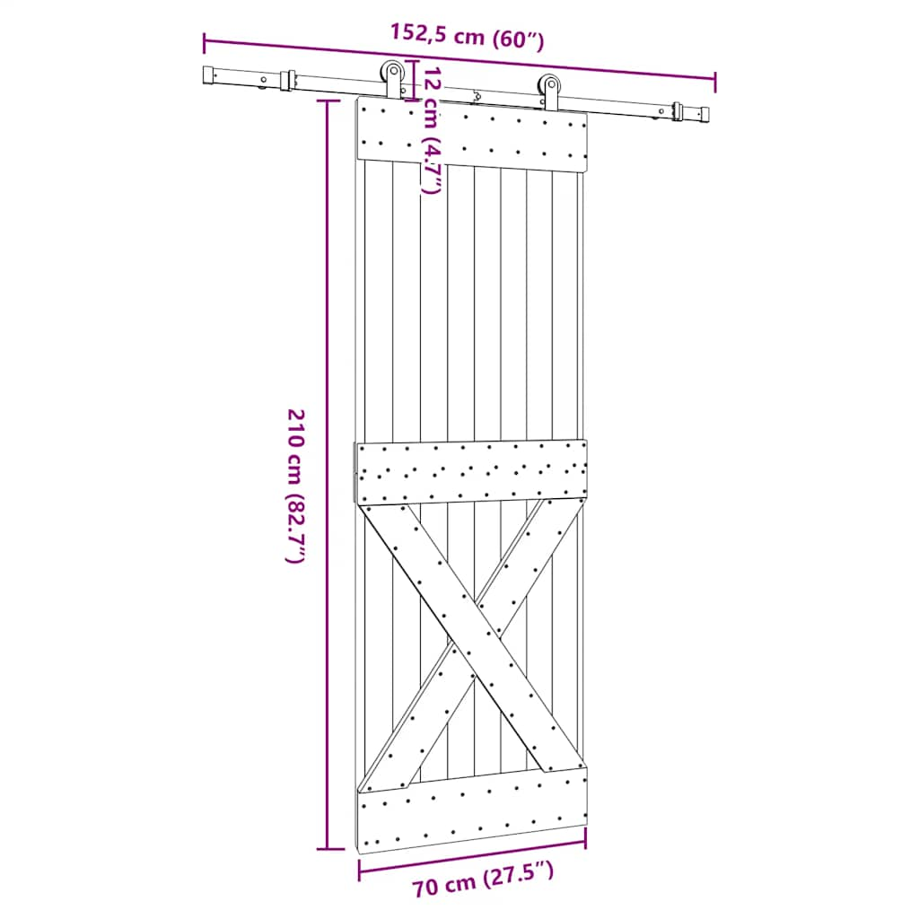 Schuifdeur met beslag 70x210 cm massief grenenhout