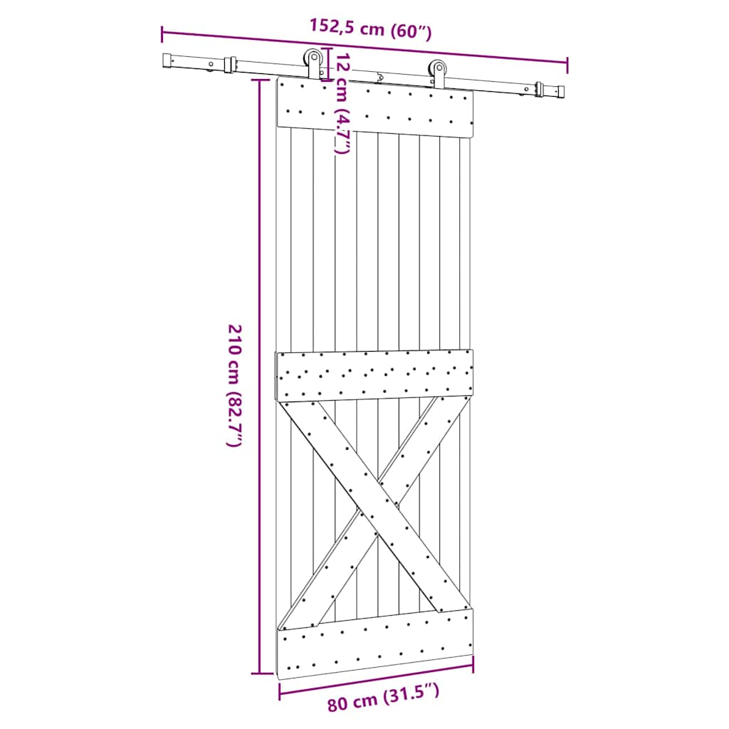 Schuifdeur met beslag 80x210 cm massief grenenhout