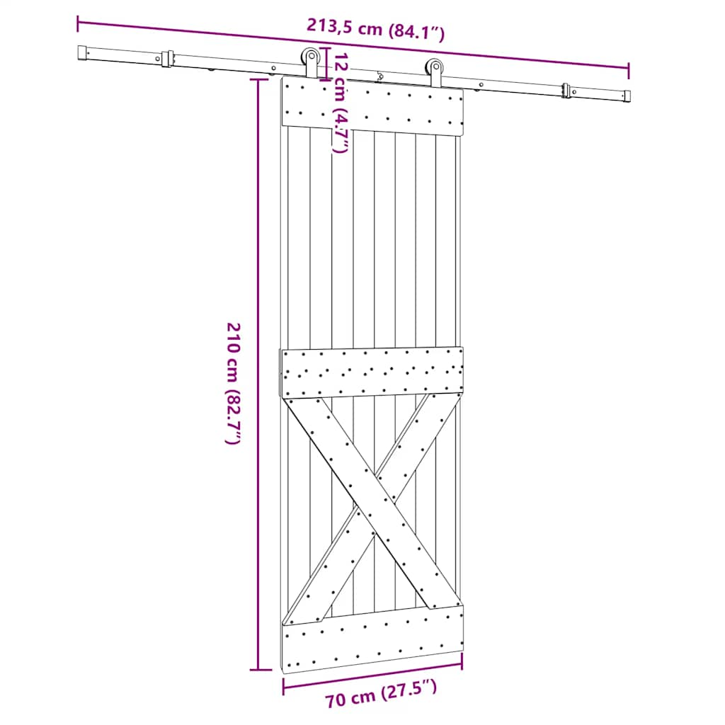 Schuifdeur met beslag 70x210 cm massief grenenhout