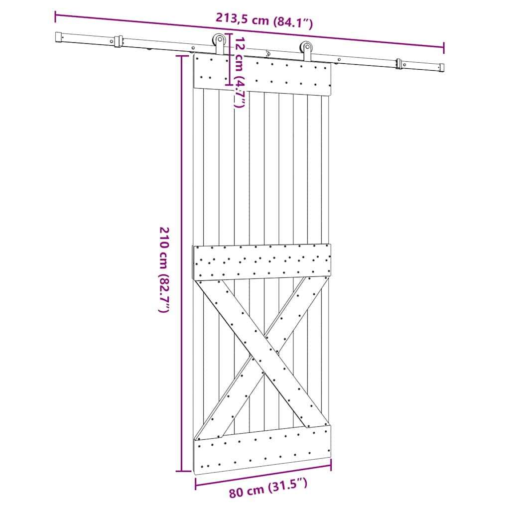 Schuifdeur met beslag 80x210 cm massief grenenhout