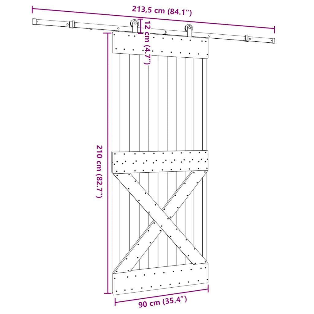 Schuifdeur met beslag 90x210 cm massief grenenhout