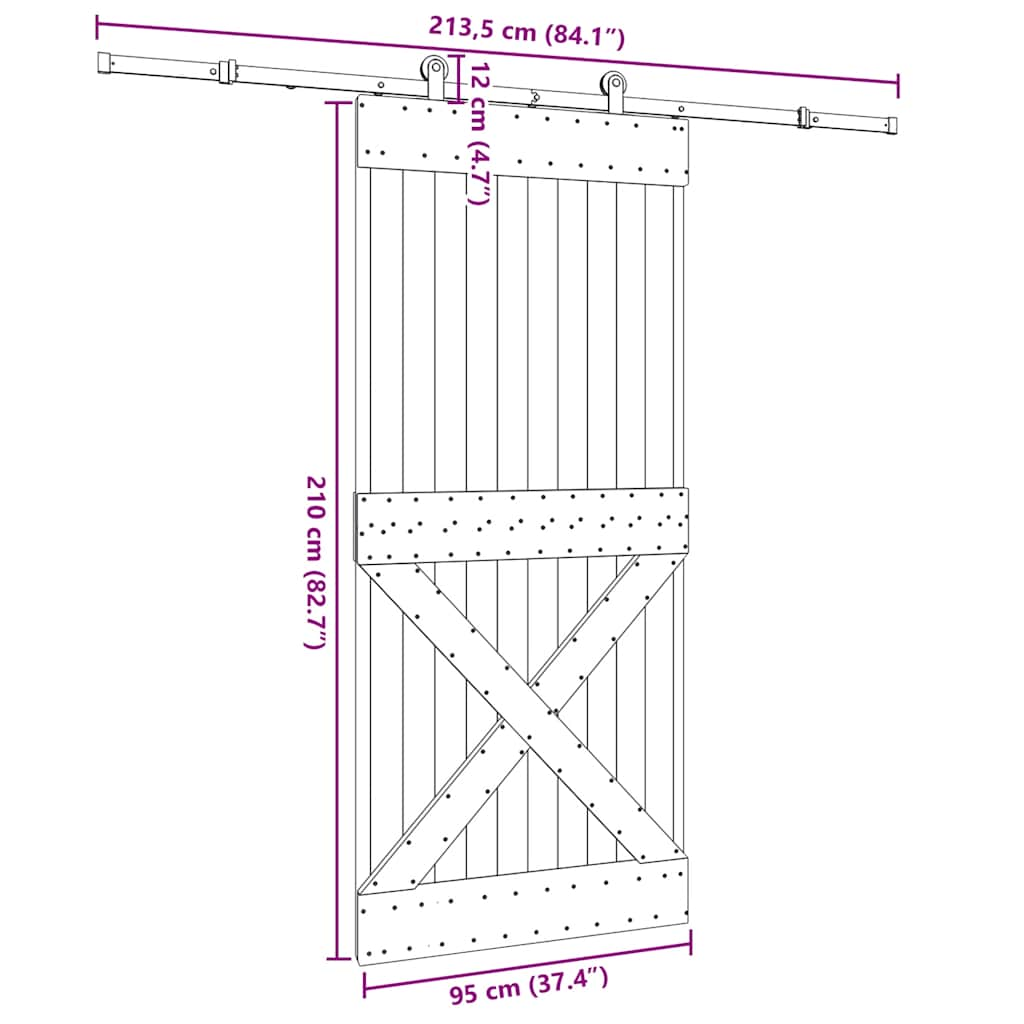 Schuifdeur met beslag 95x210 cm massief grenenhout