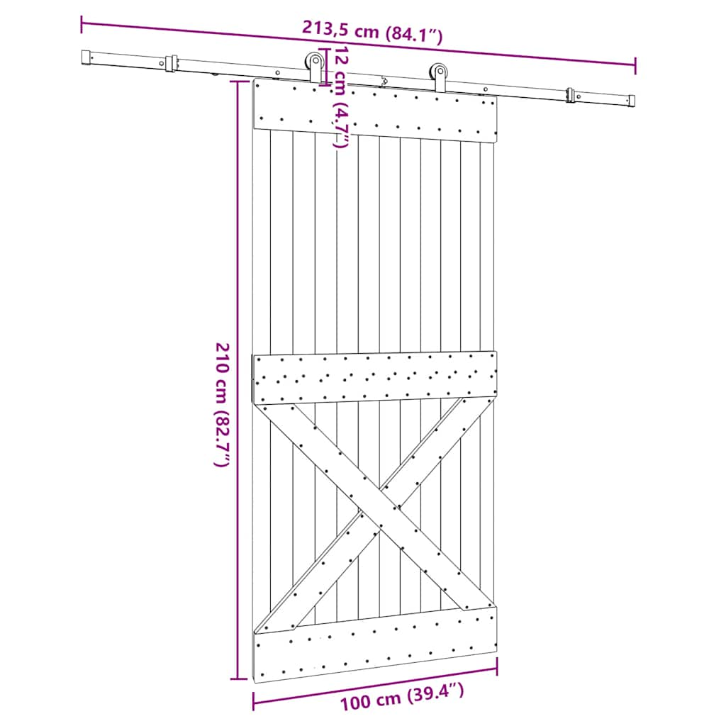 Schuifdeur met beslag 100x210 cm massief grenenhout