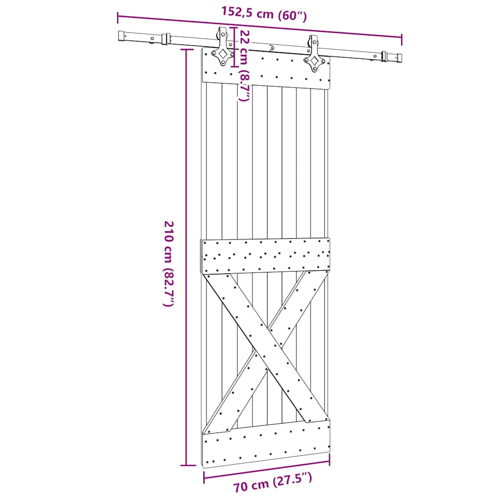 Schuifdeur met beslag 70x210 cm massief grenenhout