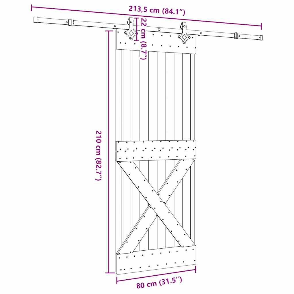 Schuifdeur met beslag 80x210 cm massief grenenhout