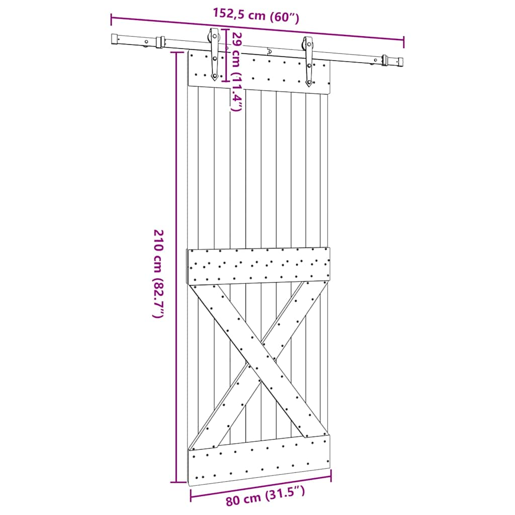 Schuifdeur met beslag 80x210 cm massief grenenhout