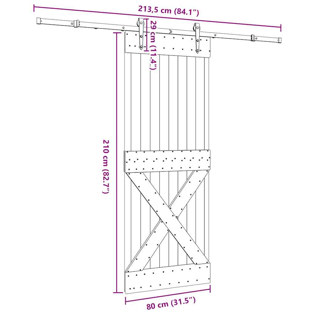 Schuifdeur met beslag 80x210 cm massief grenenhout