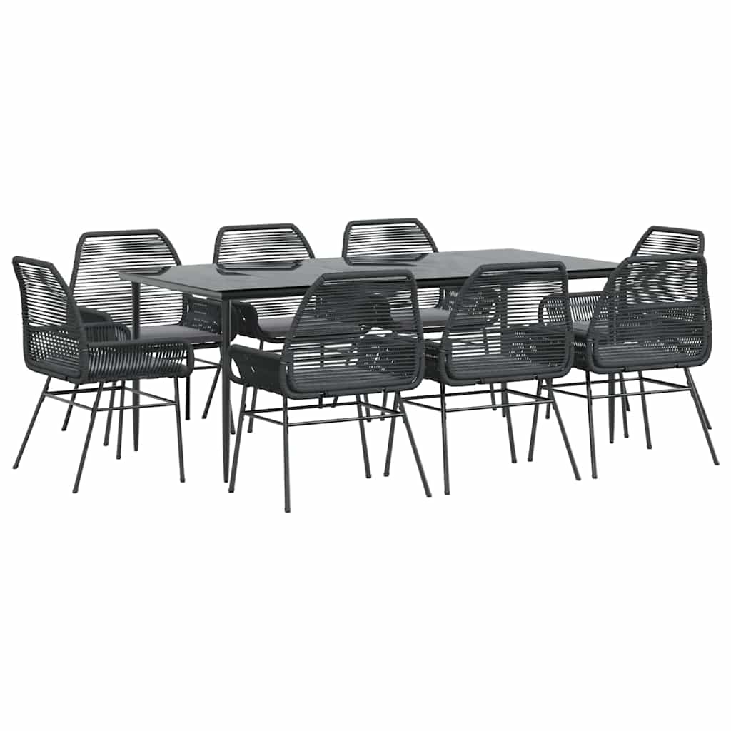 9-Delige Tuinset Met Kussens Poly Rattan Glas 8 200 x 100 x 74 cm Zwart