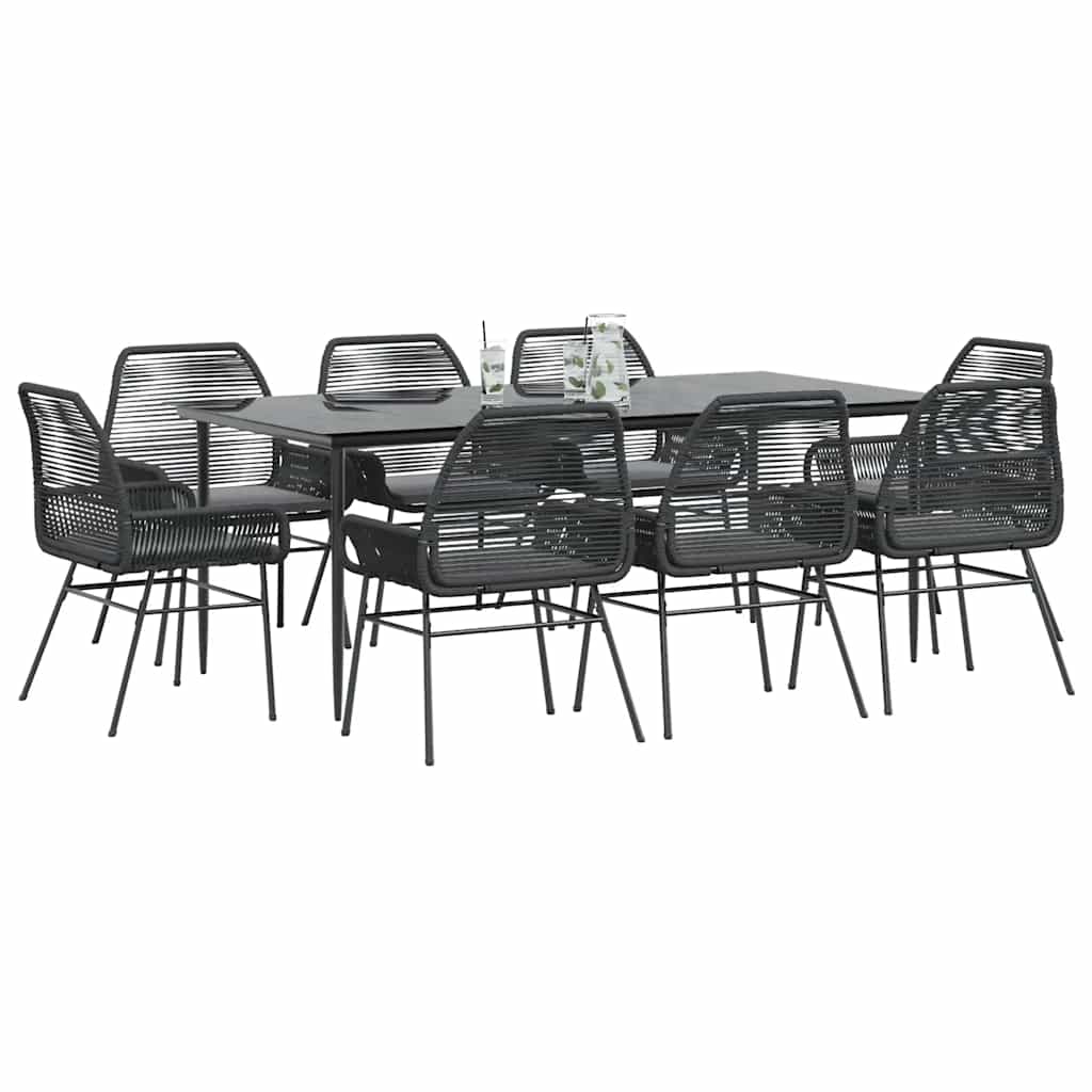 9-Delige Tuinset Met Kussens Poly Rattan Glas 8 200 x 100 x 74 cm Zwart