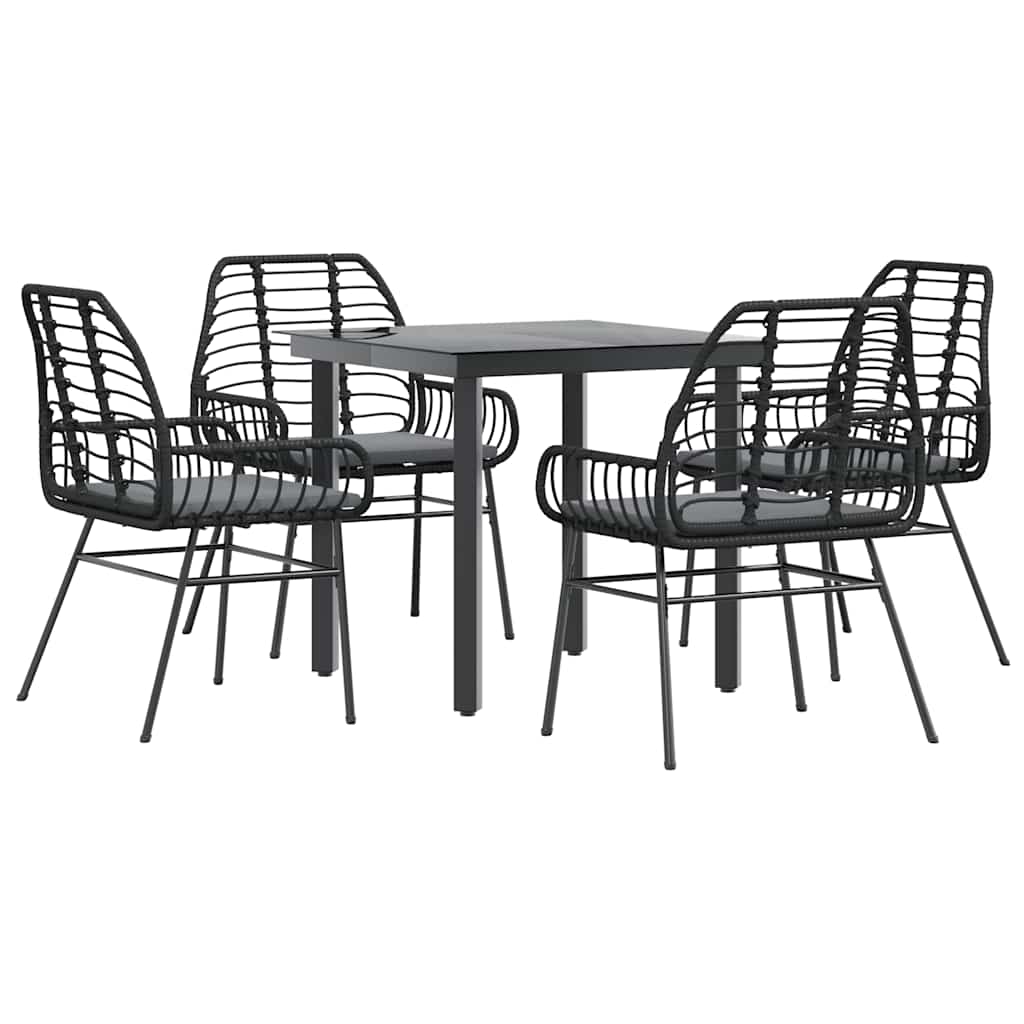5-Delige Tuinset Met Kussens Poly Rattan Glas 4 80 x 80 x 74 cm Zwart en donkergrijs