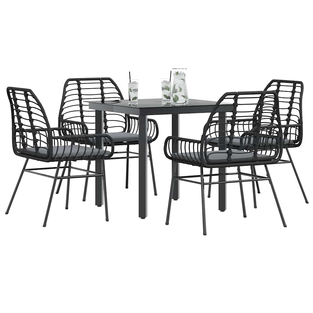 5-Delige Tuinset Met Kussens Poly Rattan Glas 4 80 x 80 x 74 cm Zwart en donkergrijs