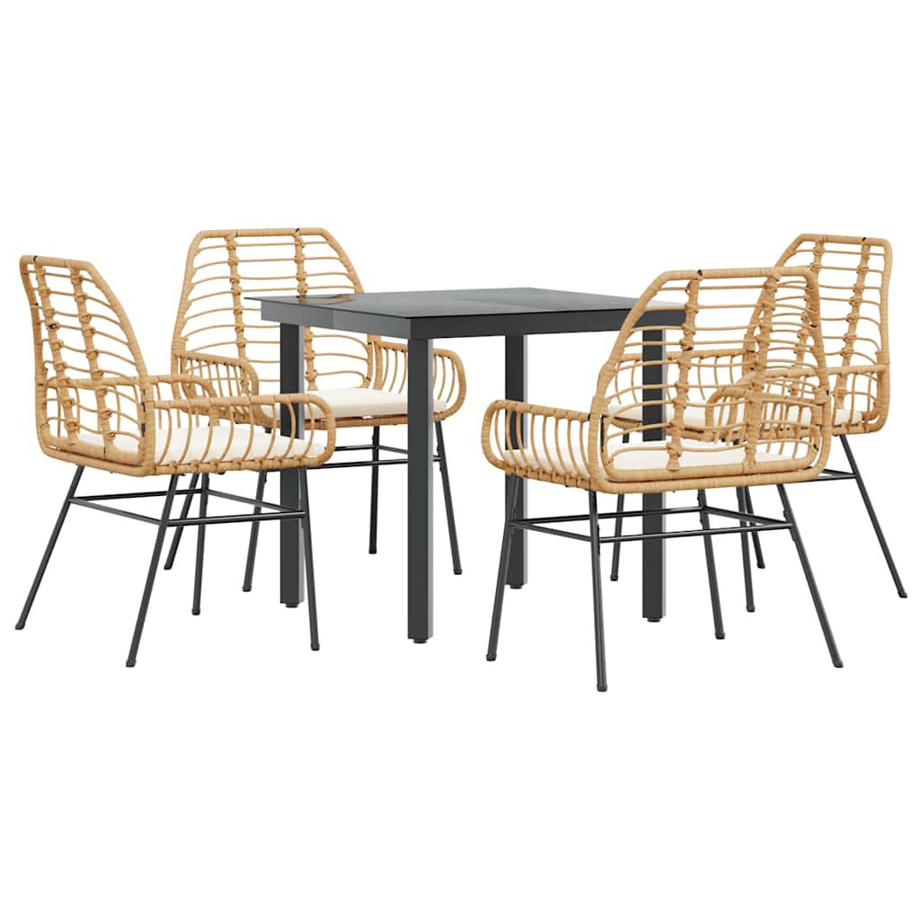 5-Delige Tuinset Met Kussens Poly Rattan Glas 4 80 x 80 x 74 cm Bruin en crèmewit