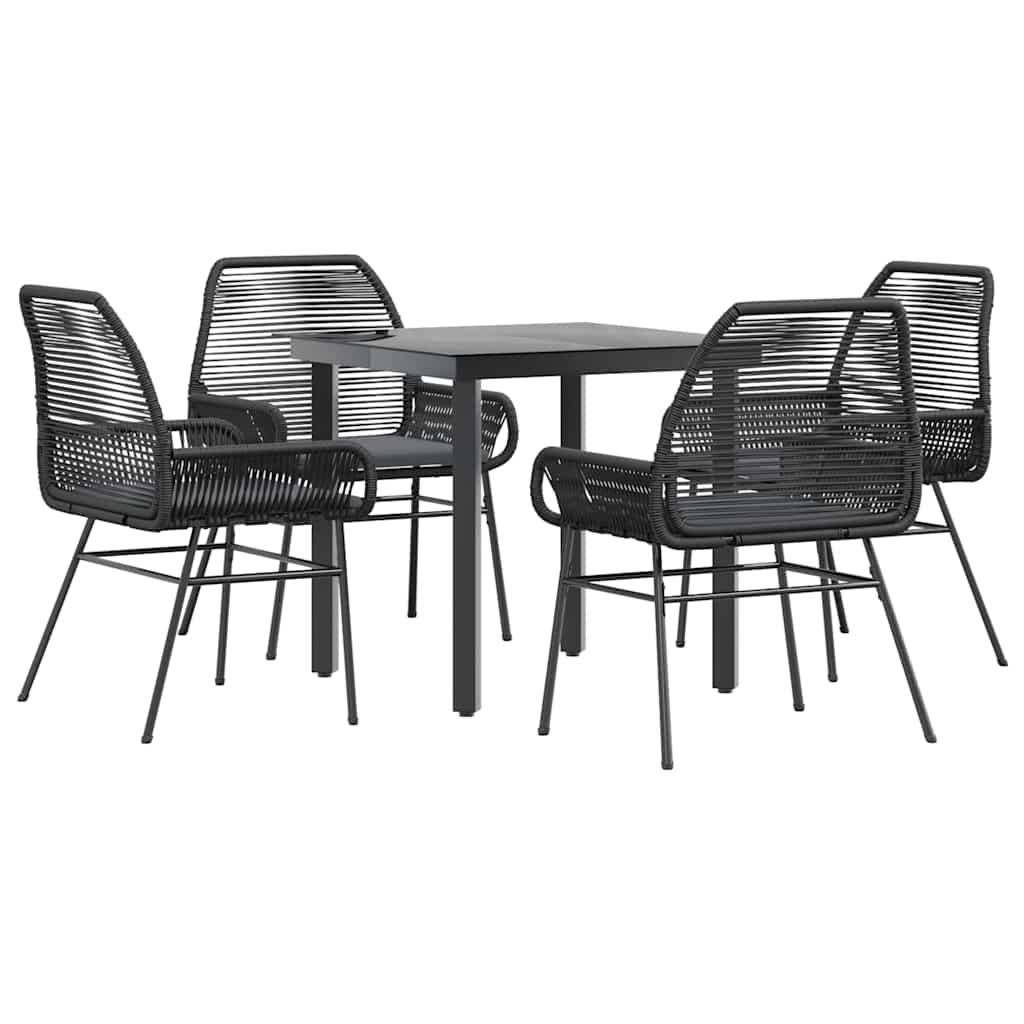 5-Delige Tuinset Met Kussens Poly Rattan Glas 4 80 x 80 x 74 cm Zwart