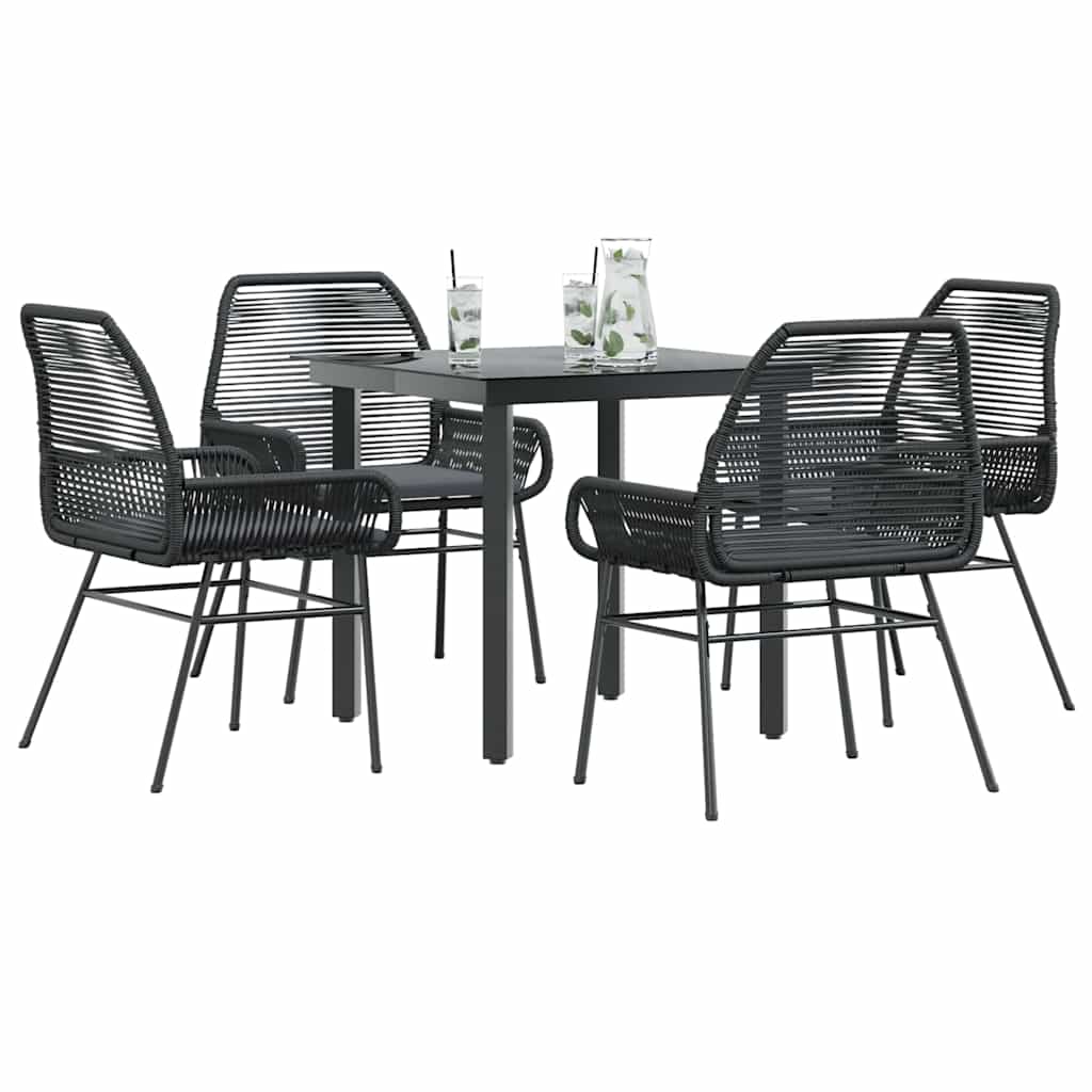 5-Delige Tuinset Met Kussens Poly Rattan Glas 4 80 x 80 x 74 cm Zwart