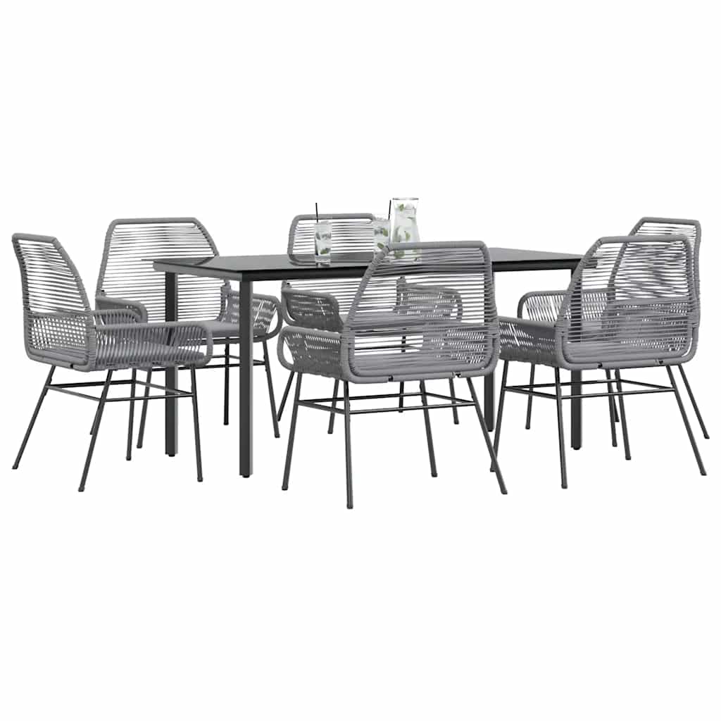 7-Delige Tuinset Met Kussens Poly Rattan Glas 6 160 x 80 x 74 cm Grijs