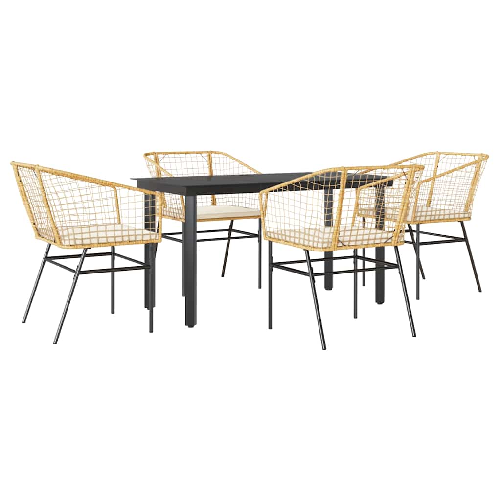 5-Delige Tuinset Met Kussens Poly Rattan Glas 4 140 x 70 x 74 cm Bruin en crèmewit
