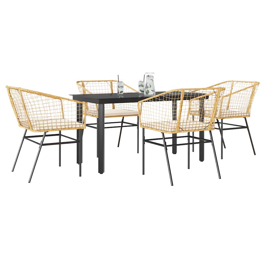 5-Delige Tuinset Met Kussens Poly Rattan Glas 4 140 x 70 x 74 cm Bruin en crèmewit