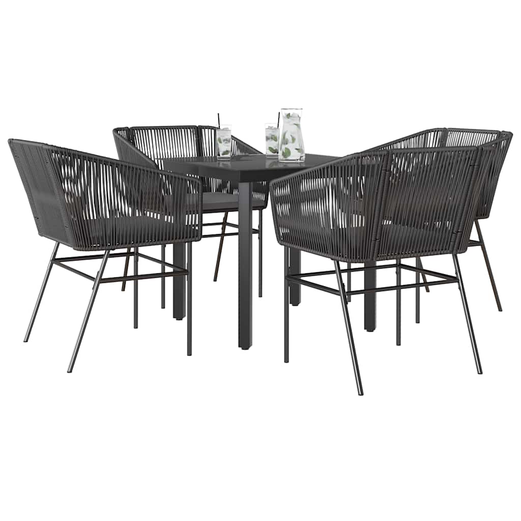 5-Delige Tuinset Met Kussens Poly Rattan Glas 4 80 x 80 x 74 cm Zwart